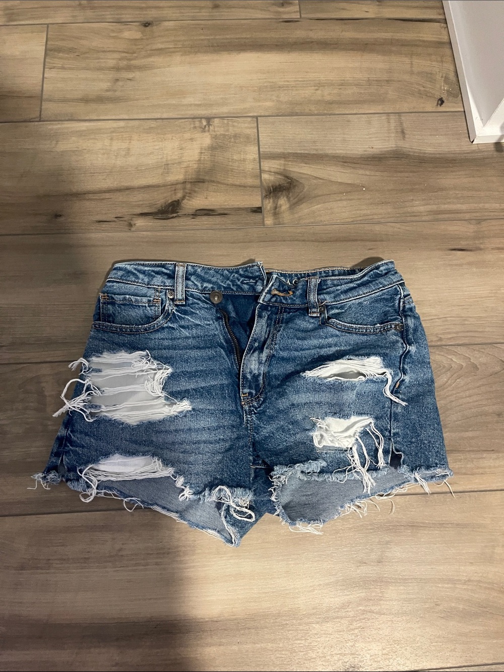 American Eagle Outfitters Distressed Blue Denim Shorts